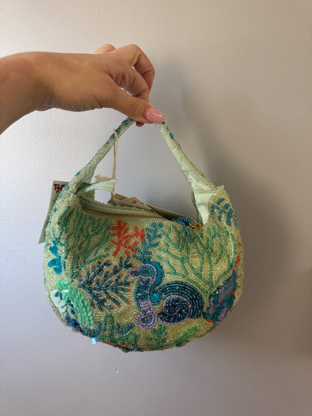 VIRAL BEADED BAG TJ MAXX Embellished Sea-Theme Beaded Shoulder Bag in Mint Green - Picture 2 of 5